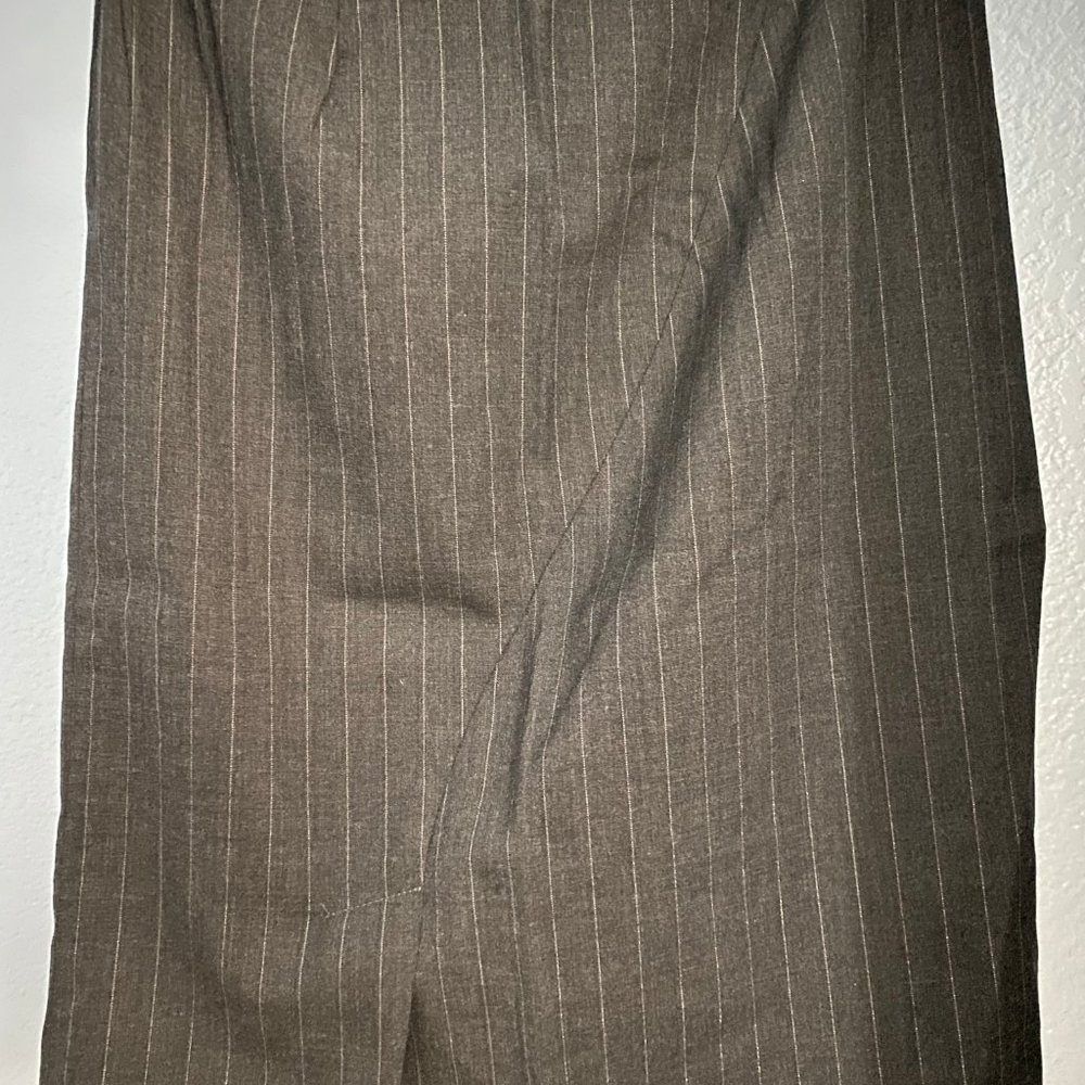 Wool Dark Gray Striped Midi Pencil Skirt, S, Made in USA, Business Formal, 28''